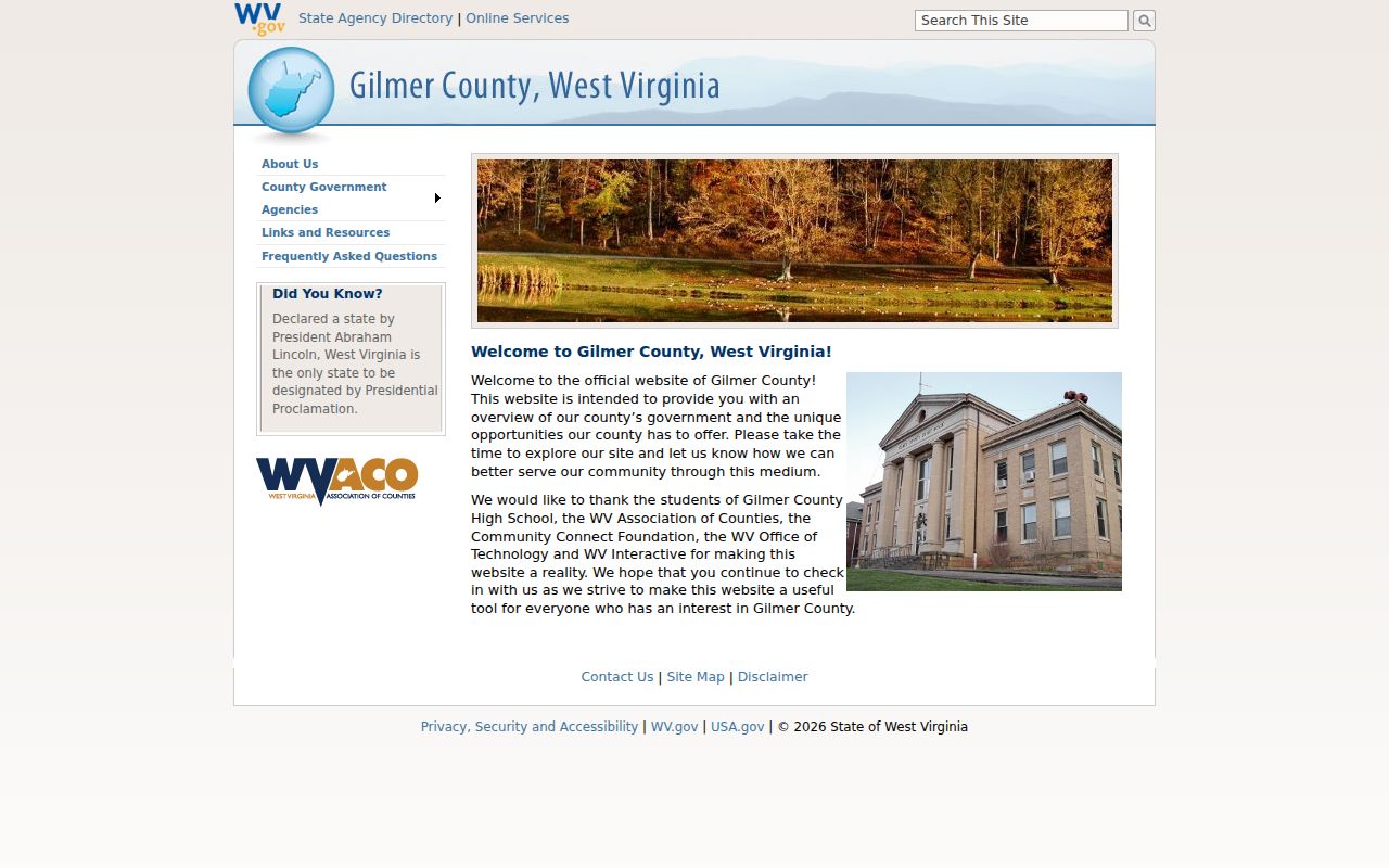 Gilmer County court docket courthouse on official county page